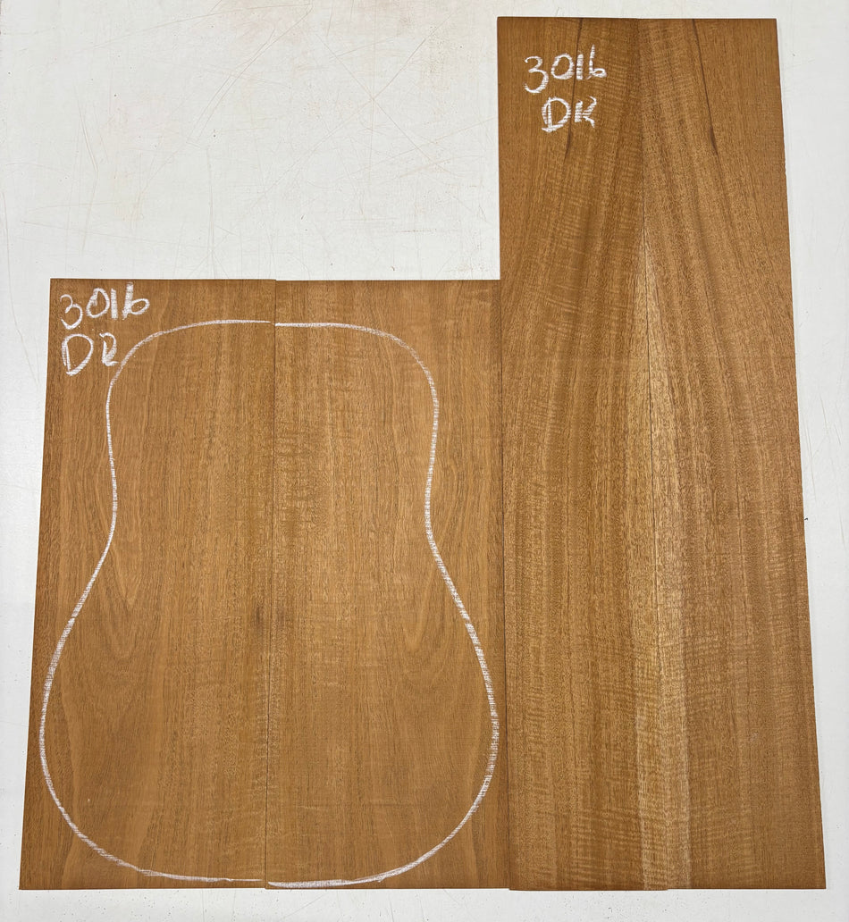 Curly Flame Honduran Mahogany Dreadnought Guitar Back & Side Set #3016