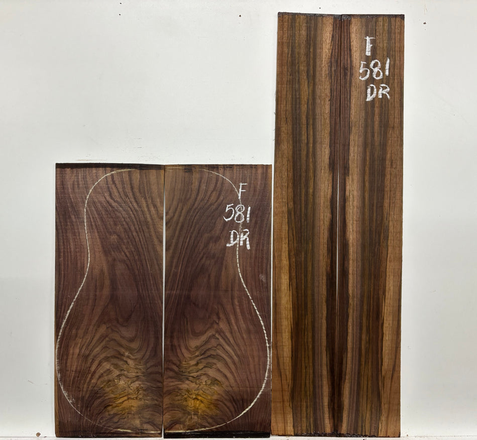 Figured Indian Rosewood Dreadnought Guitar Back & Side Set #581