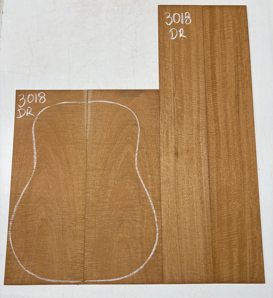Curly Flame Honduran Mahogany Dreadnought Guitar Back & Side Set #3018