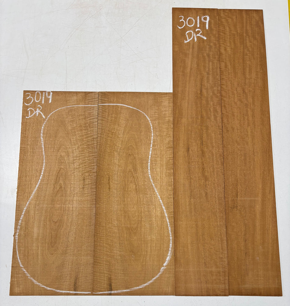 Curly Flame Honduran Mahogany Dreadnought Guitar Back & Side Set #3019