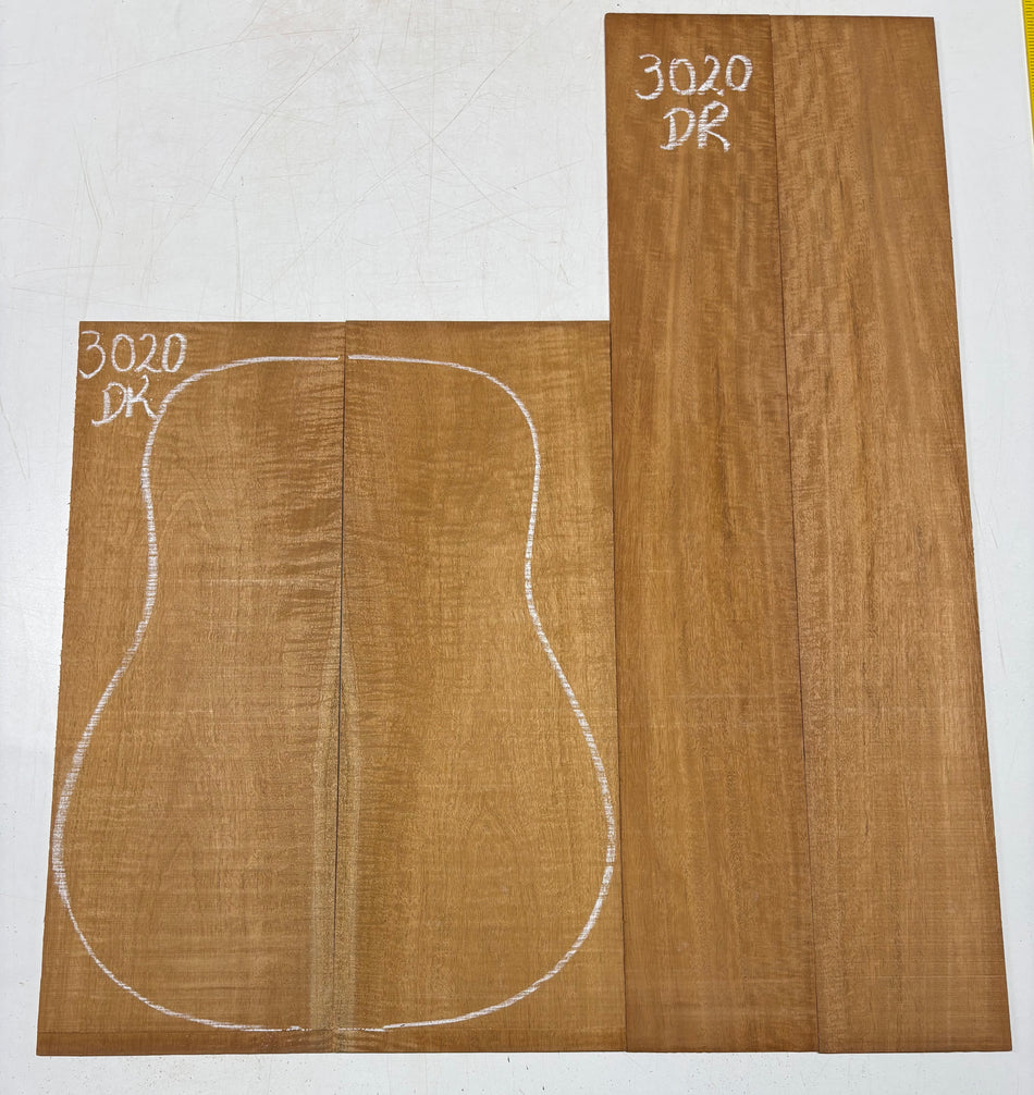 Curly Flame Honduran Mahogany Dreadnought Guitar Back & Side Set #3020