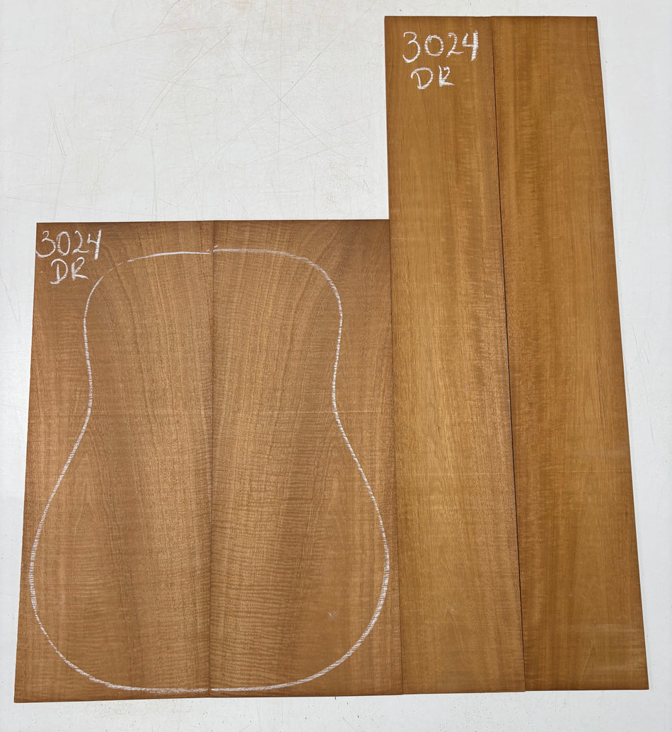 Curly Flame Honduran Mahogany Dreadnought Guitar Back & Side Set #3024