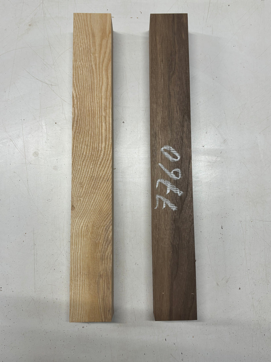 2 Pack, 2 Species White Ash + Black Walnut Lumber Board Blanks 18-1/2"x2-3/8"x1-7/8"#7760 - Exotic Wood Zone