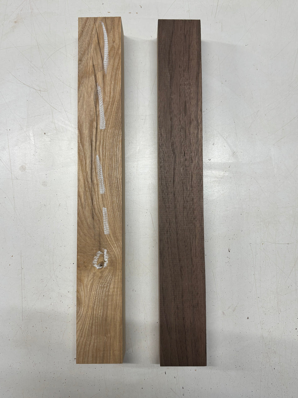 2 Pack, 2 Species White Ash + Black Walnut Lumber Board Blanks 18-1/2"x2-3/8"x1-7/8"#7760 - Exotic Wood Zone