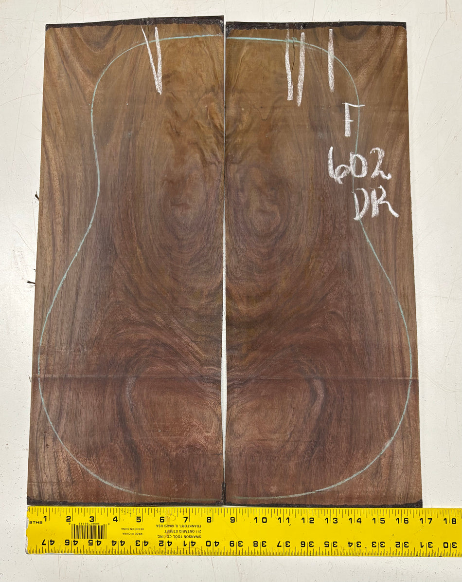 Figured Indian Rosewood Dreadnought Guitar Back Set (22" x 8-1/4" x 3/16")- Seconds #602
