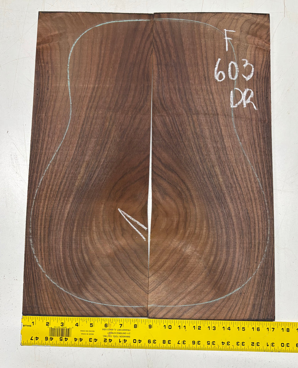 Figured Indian Rosewood Dreadnought Guitar Back Set (22" x 8-1/4" x 3/16")- Seconds #603