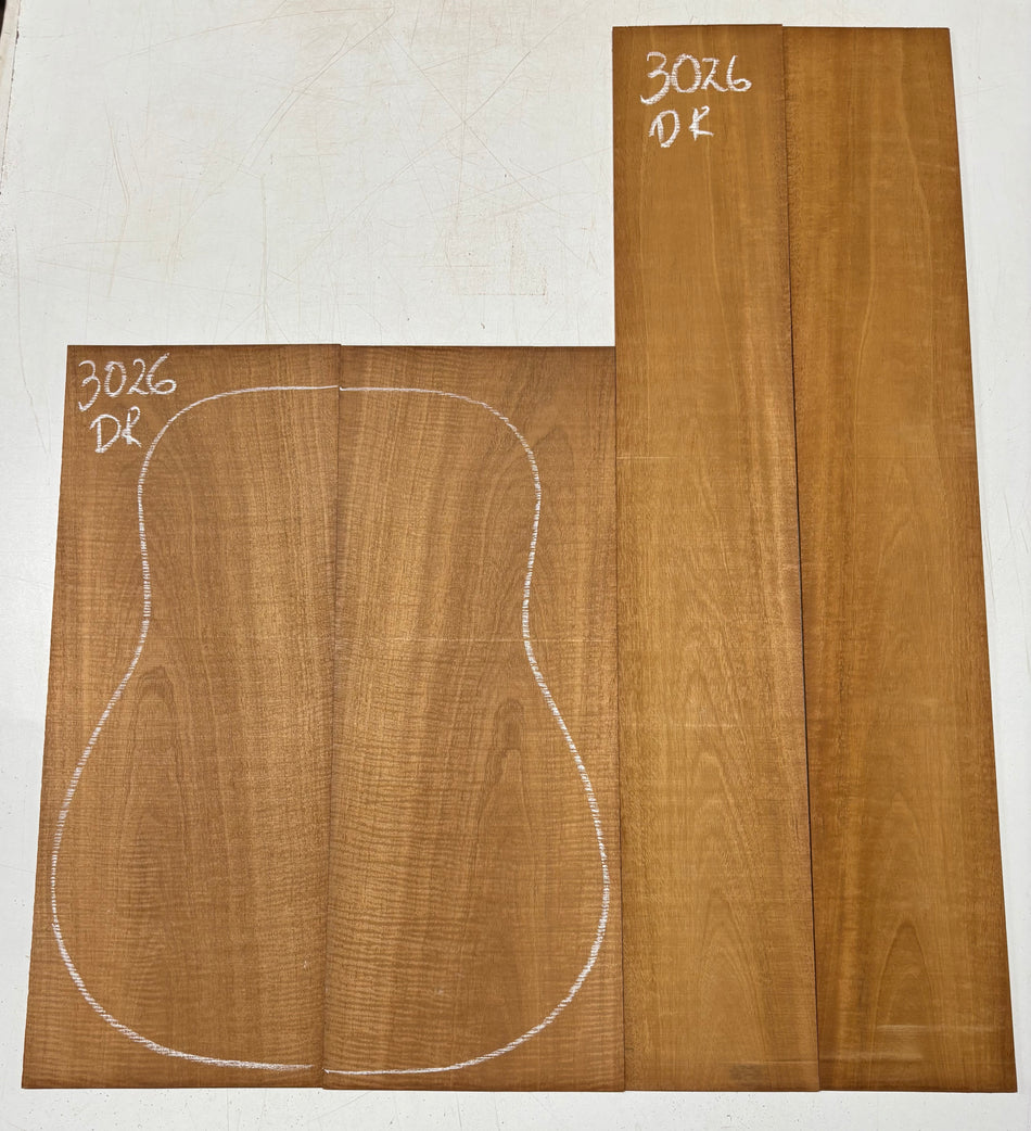 Curly Flame Honduran Mahogany Dreadnought Guitar Back & Side Set #3026