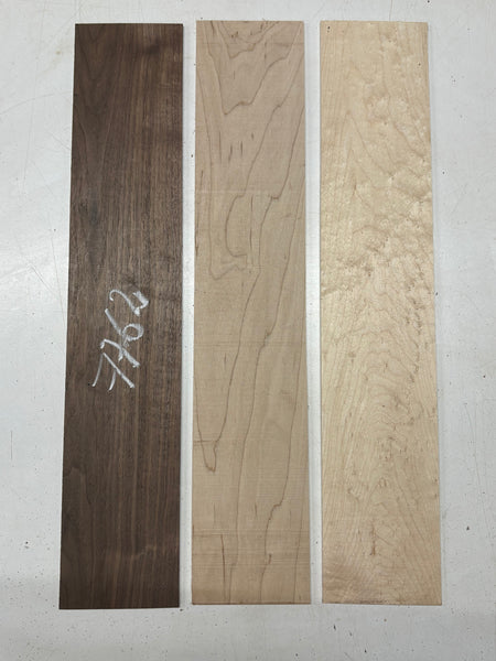3 Pack, 3 Species Walnut + Hard Maple + Birdseye Maple Thin Stock Lumber 20-3/4"x4"x1/8"#7762 - Exotic Wood Zone