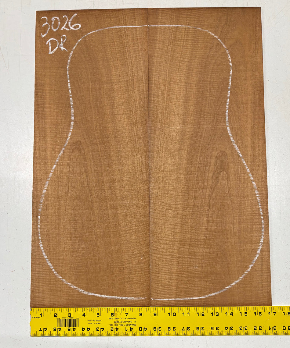 Curly Flame Honduran Mahogany Dreadnought Guitar Back & Side Set #3026