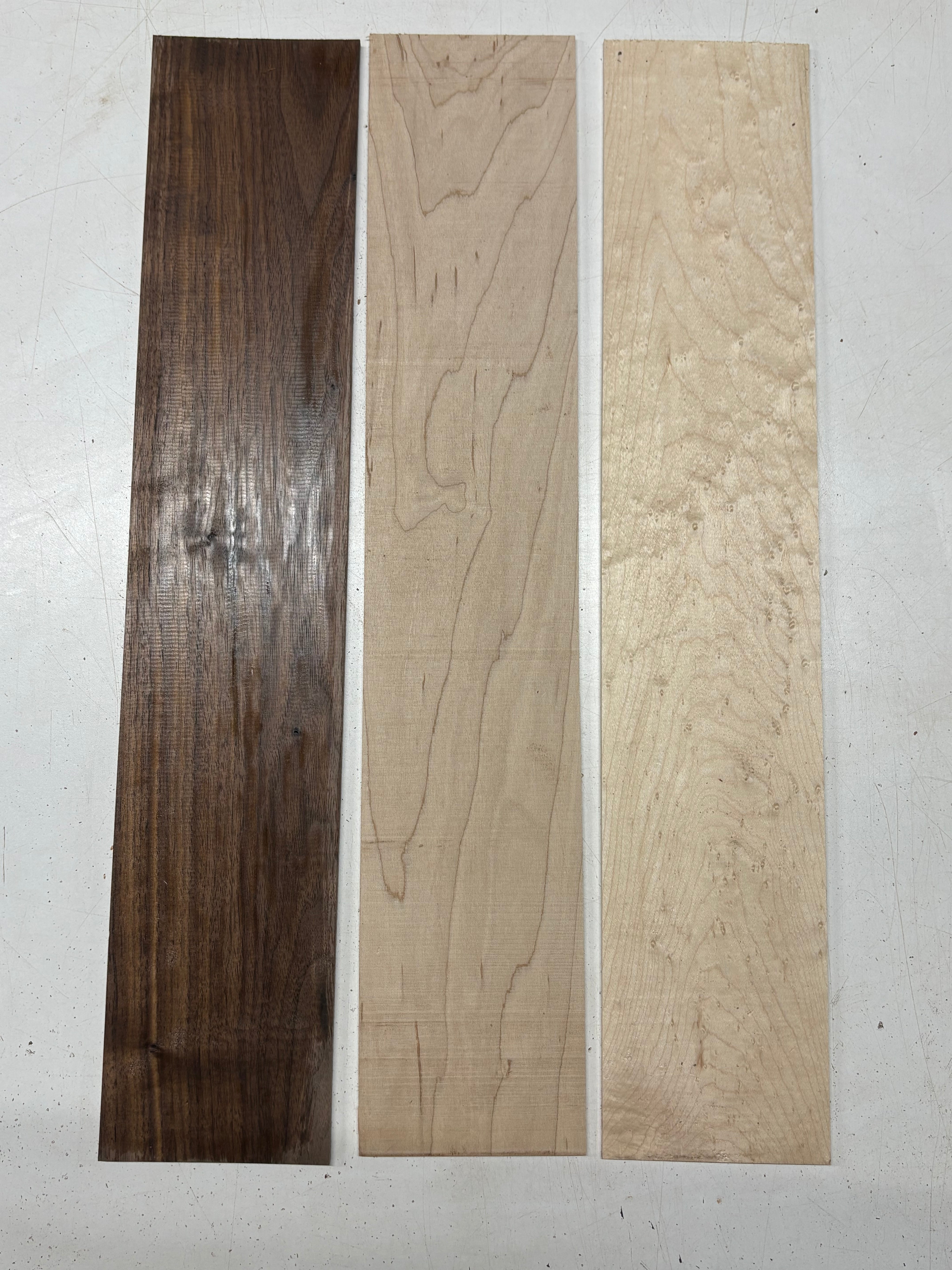 3 Pack, 3 Species Walnut + Hard Maple + Birdseye Maple Thin Stock Lumber 20-3/4"x4"x1/8"#7762 - Exotic Wood Zone