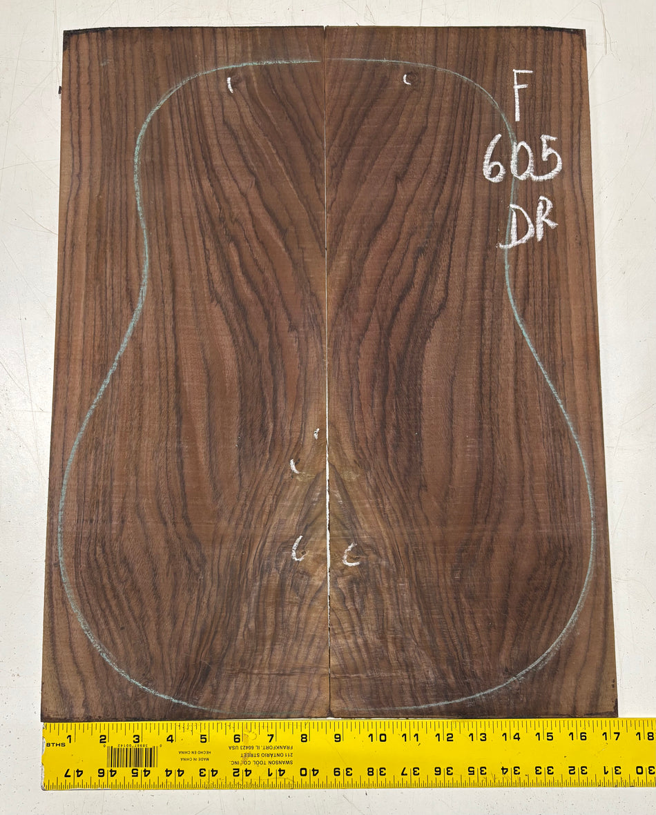 Figured Indian Rosewood Dreadnought Guitar Back Set (22" x 8-1/4" x 3/16")- Seconds #605
