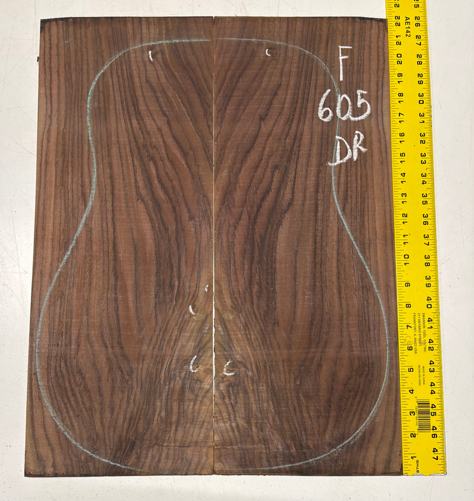 Figured Indian Rosewood Dreadnought Guitar Back Set (22" x 8-1/4" x 3/16")- Seconds #605