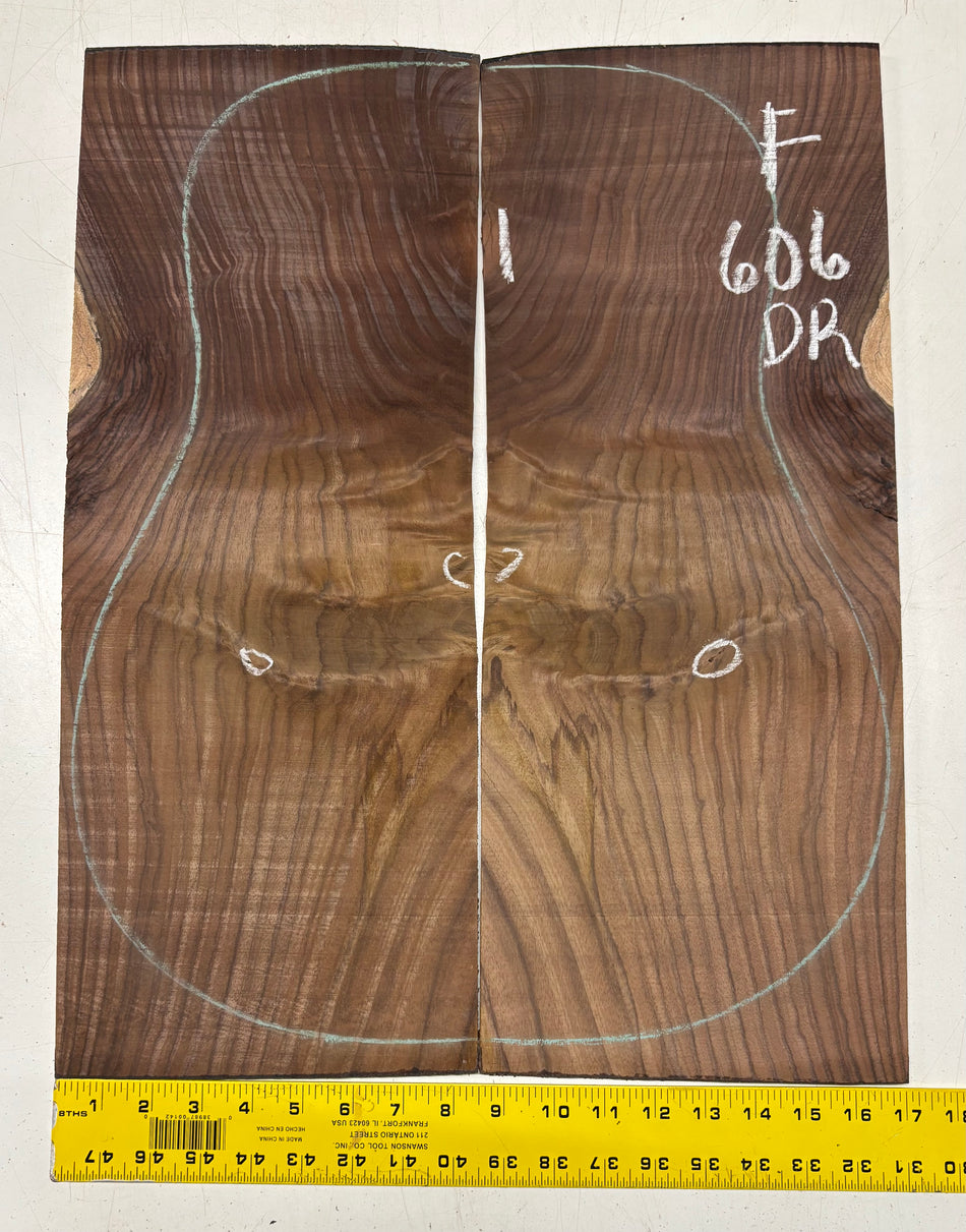 Figured Indian Rosewood Dreadnought Guitar Back Set (22" x 8-1/4" x 3/16")- Seconds #606