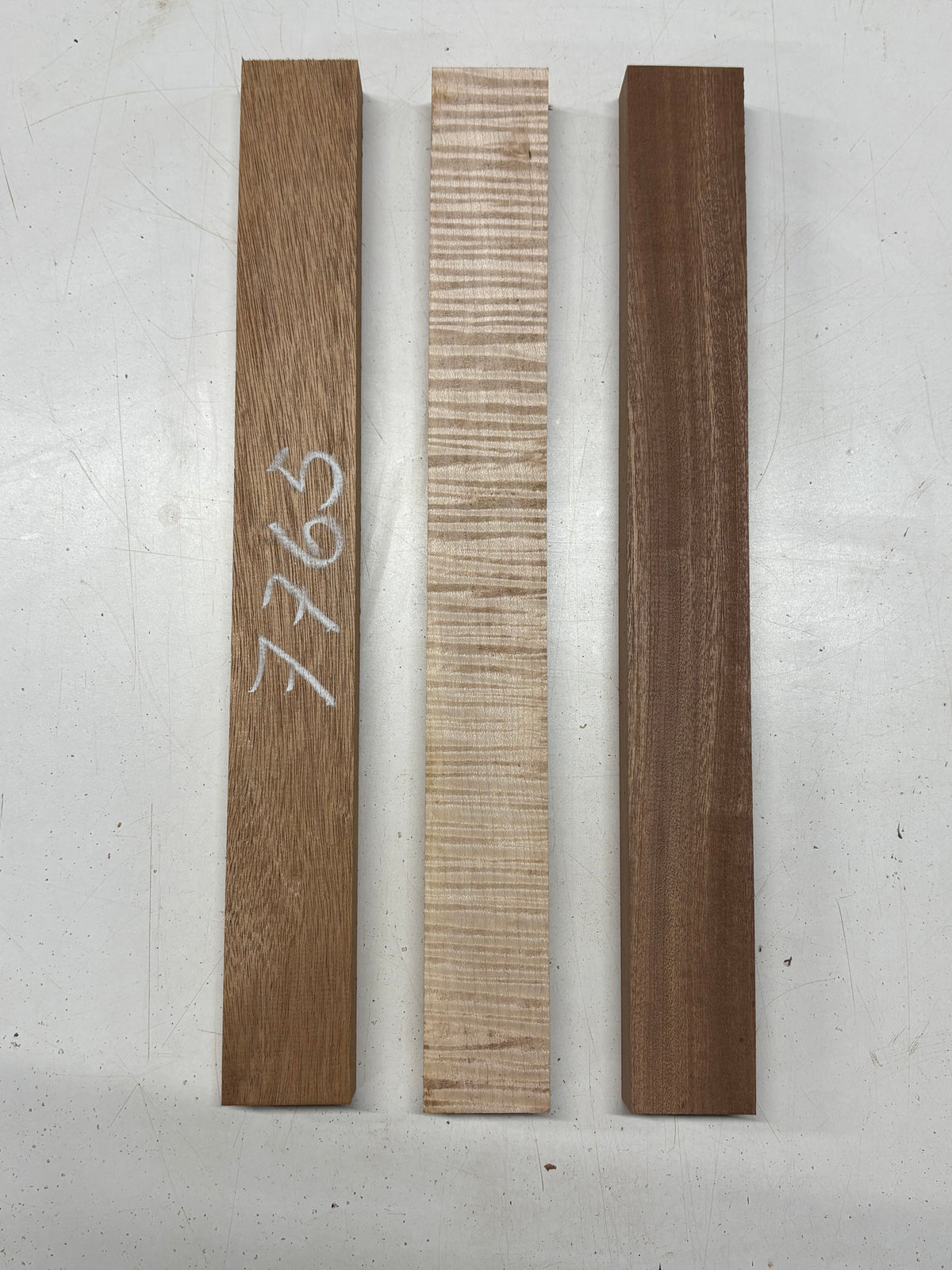 3 Pack, 3 Species African Mahogany + Sapele + Flame Maple Thin Stock Lumber 16-1/2"x1-7/8"x1"#7765 - Exotic Wood Zone
