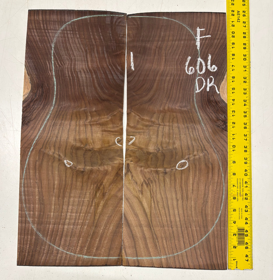 Figured Indian Rosewood Dreadnought Guitar Back Set (22" x 8-1/4" x 3/16")- Seconds #606