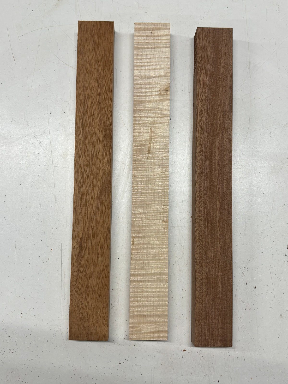 3 Pack, 3 Species African Mahogany + Sapele + Flame Maple Thin Stock Lumber 16-1/2"x1-7/8"x1"#7765 - Exotic Wood Zone