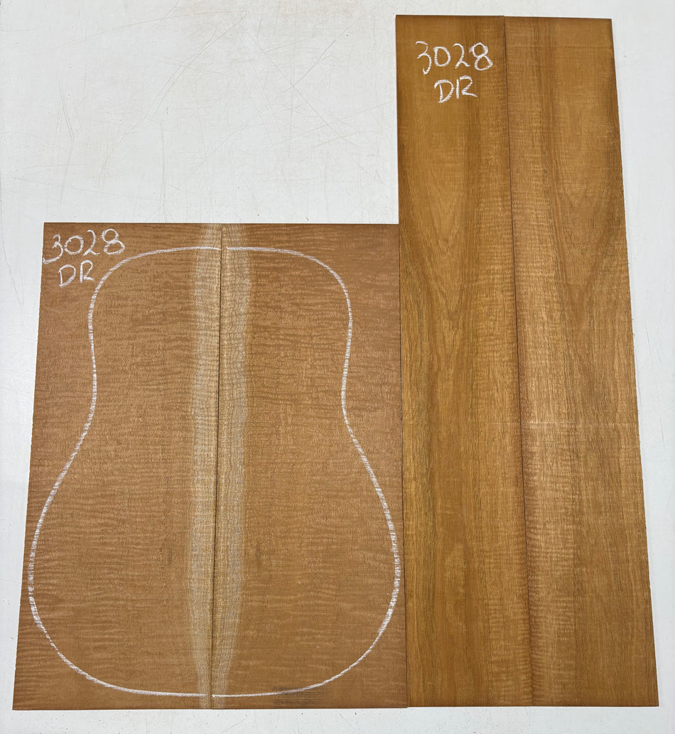 Curly Flame Honduran Mahogany Dreadnought Guitar Back & Side Set #3028