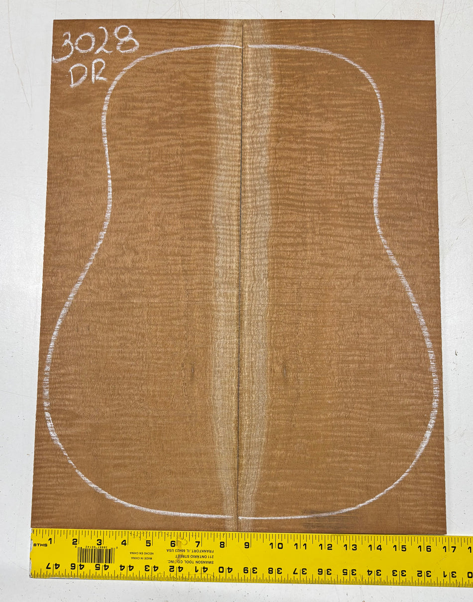 Curly Flame Honduran Mahogany Dreadnought Guitar Back & Side Set #3028