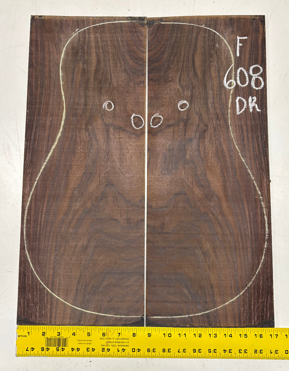 Figured Indian Rosewood Dreadnought Guitar Back Set (22" x 8-1/4" x 3/16")- Seconds #608