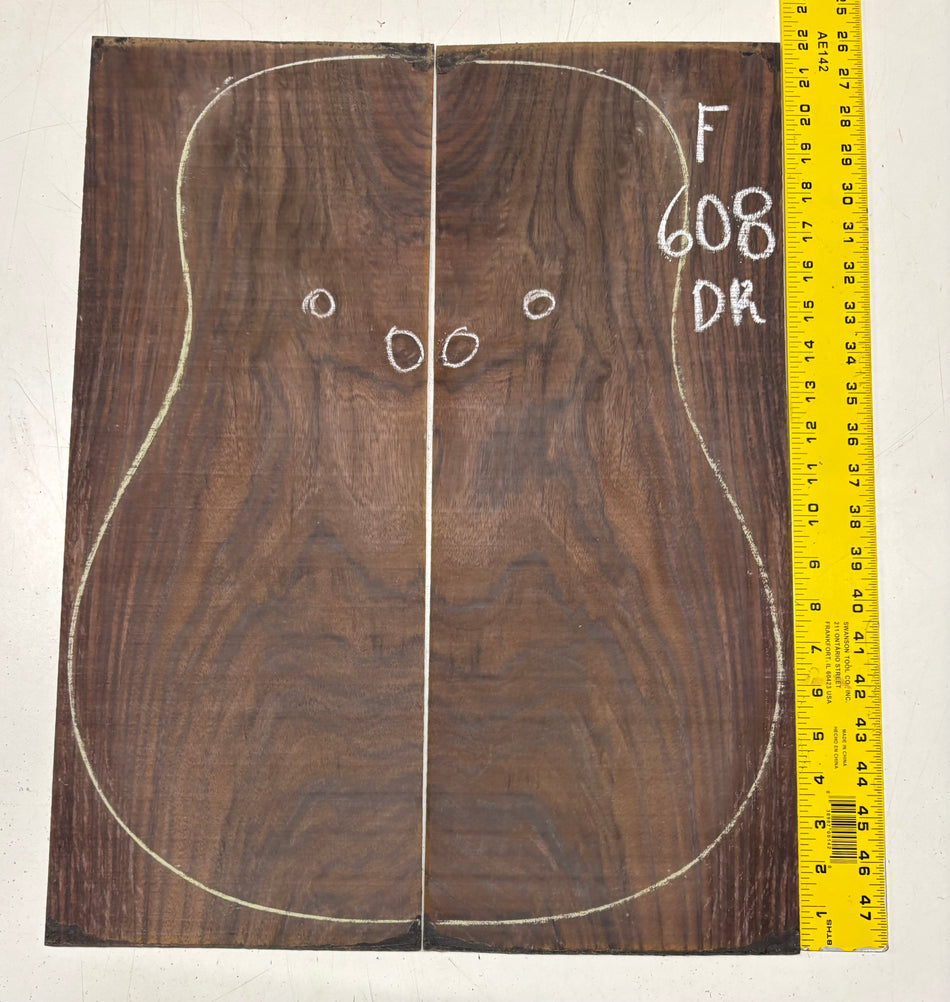 Figured Indian Rosewood Dreadnought Guitar Back Set (22" x 8-1/4" x 3/16")- Seconds #608