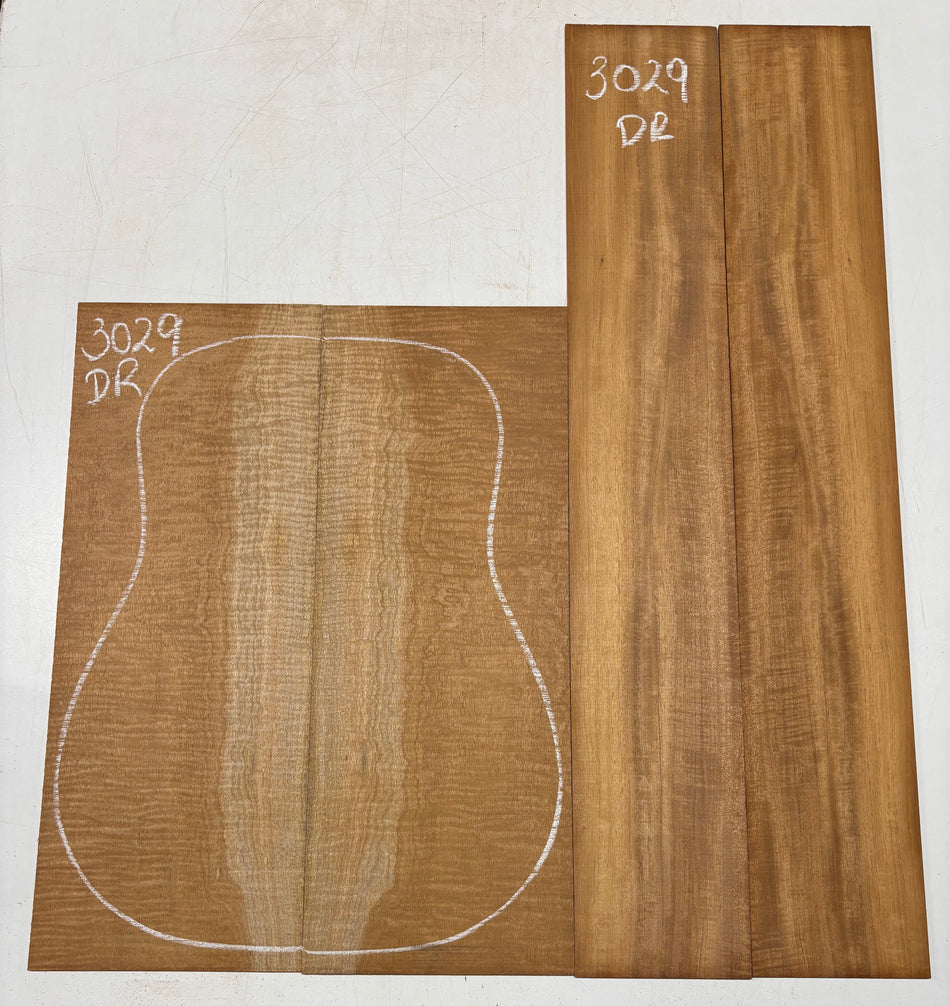 Curly Flame Honduran Mahogany Dreadnought Guitar Back & Side Set #3029