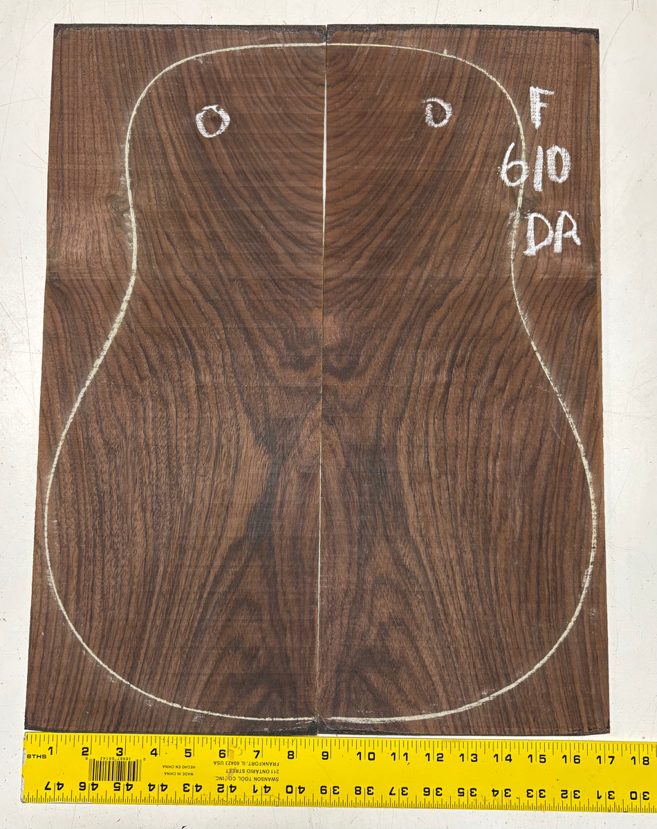 Figured Indian Rosewood Dreadnought Guitar Back Set (22" x 8-1/4" x 3/16")- Seconds #610