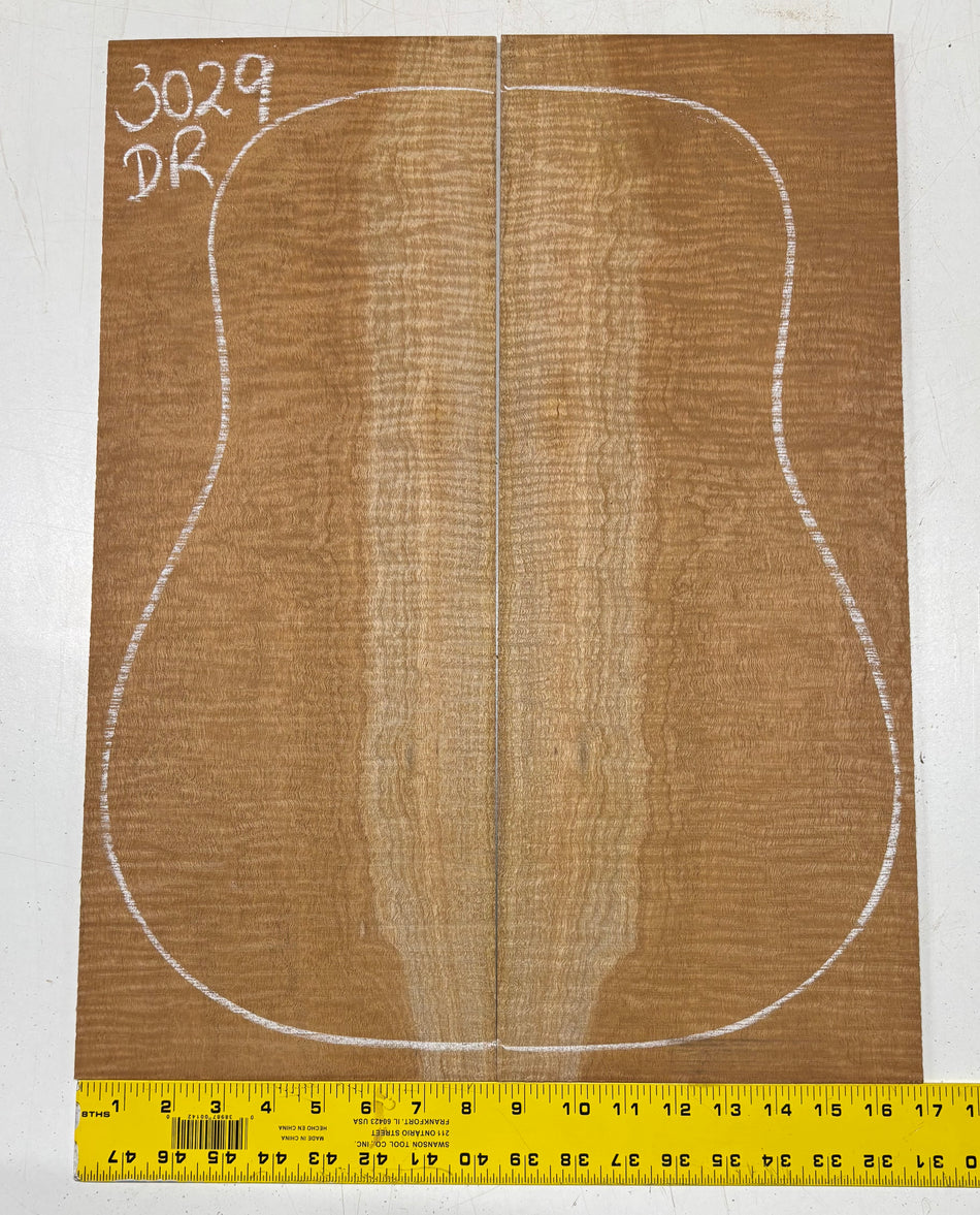 Curly Flame Honduran Mahogany Dreadnought Guitar Back & Side Set #3029