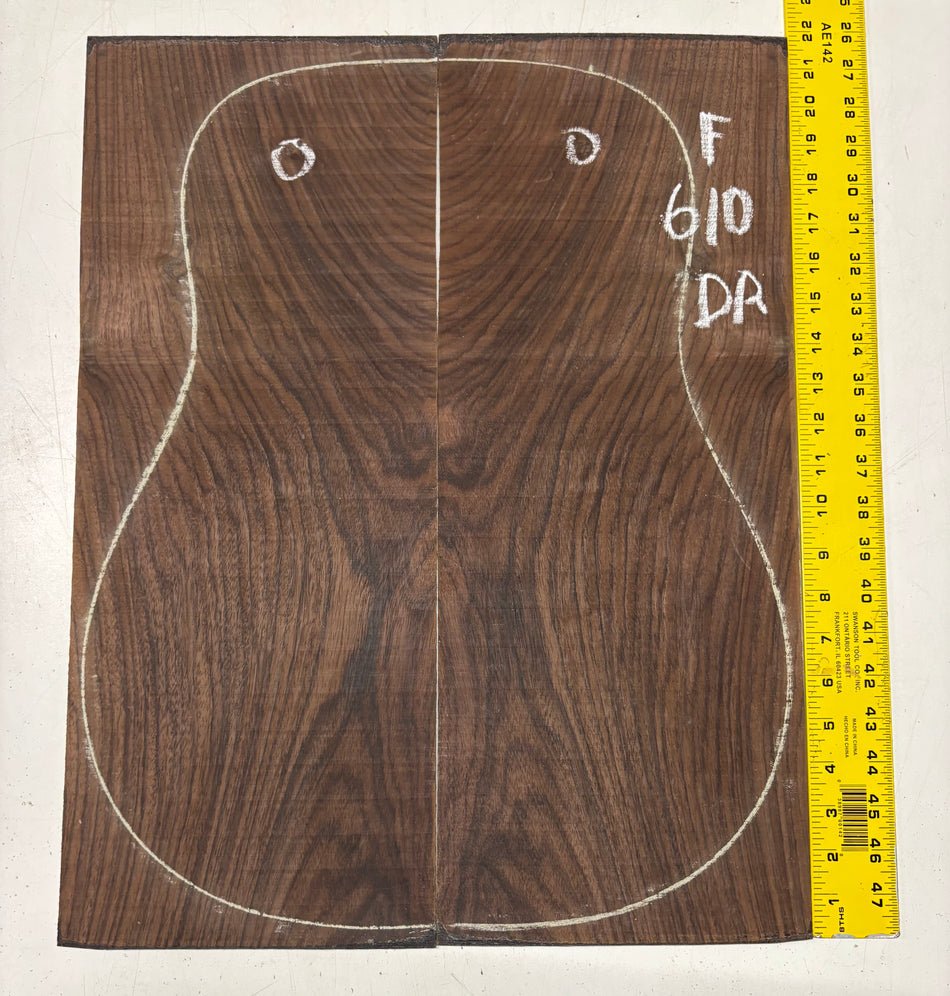 Figured Indian Rosewood Dreadnought Guitar Back Set (22" x 8-1/4" x 3/16")- Seconds #610