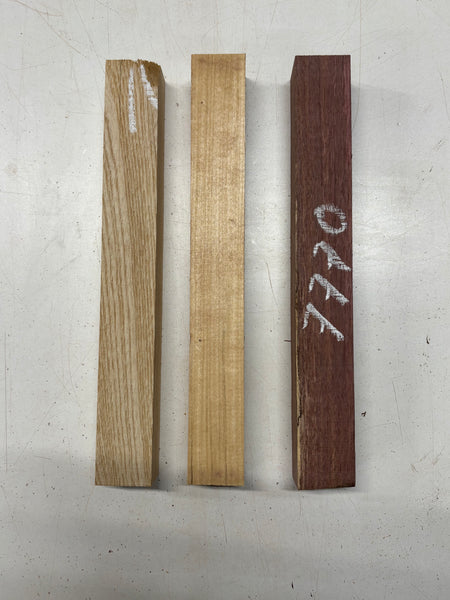 3 Pack, 3 Species Purpleheart + Basswood + White Ash Turning Wood Blanks  11-1/2"x1-1/2"x1-1/2"#7770 - Exotic Wood Zone