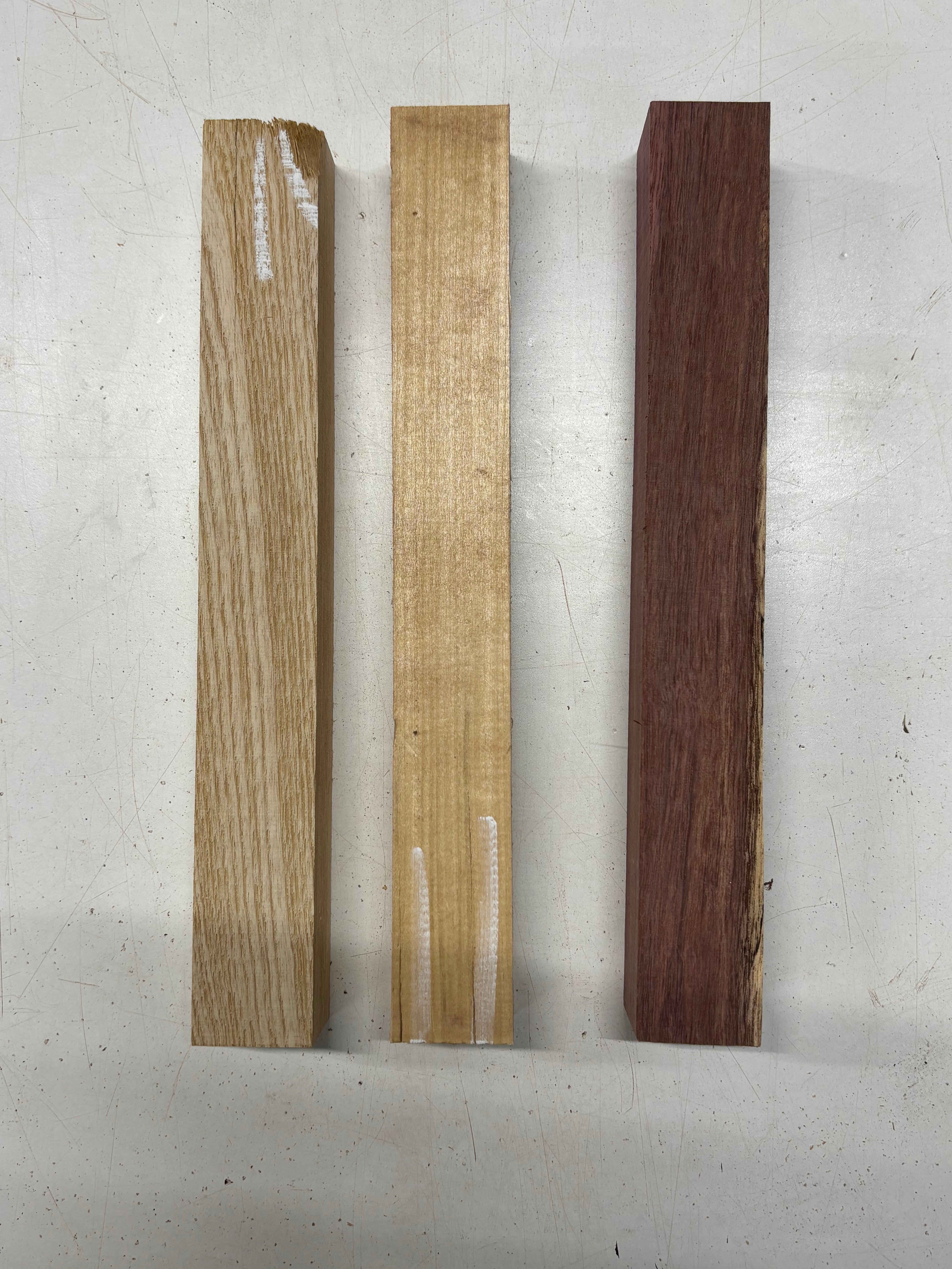 3 Pack, 3 Species Purpleheart + Basswood + White Ash Turning Wood Blanks  11-1/2"x1-1/2"x1-1/2"#7770 - Exotic Wood Zone