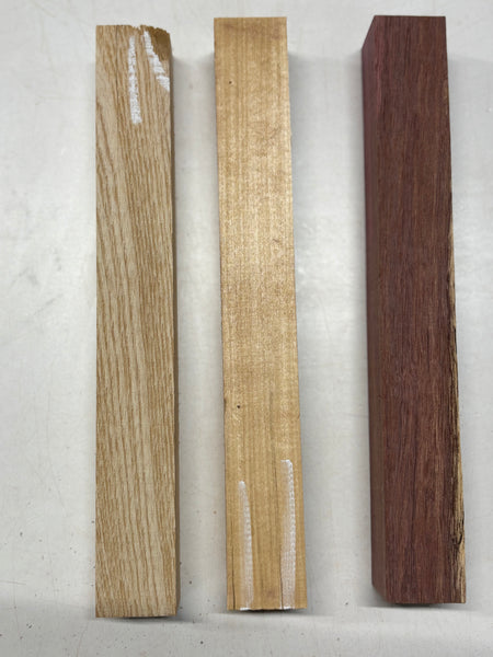 3 Pack, 3 Species Purpleheart + Basswood + White Ash Turning Wood Blanks  11-1/2"x1-1/2"x1-1/2"#7770 - Exotic Wood Zone