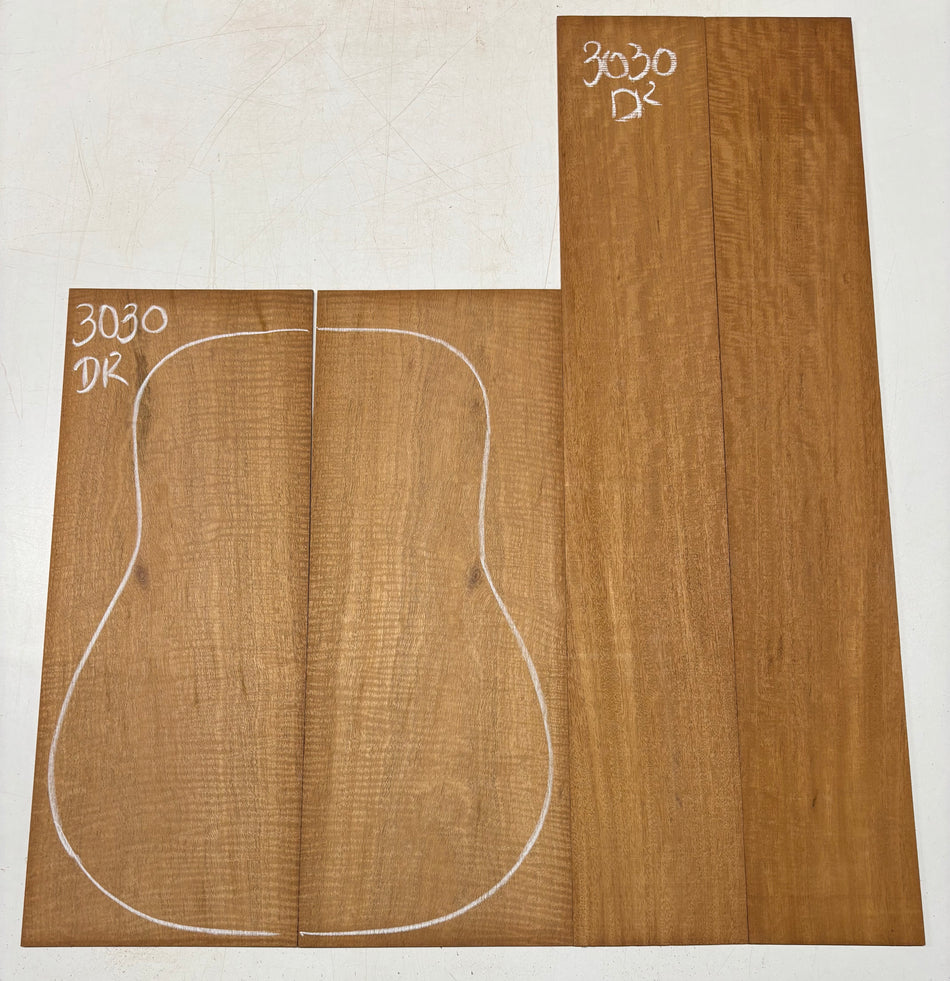 Curly Flame Honduran Mahogany Dreadnought Guitar Back & Side Set #3030