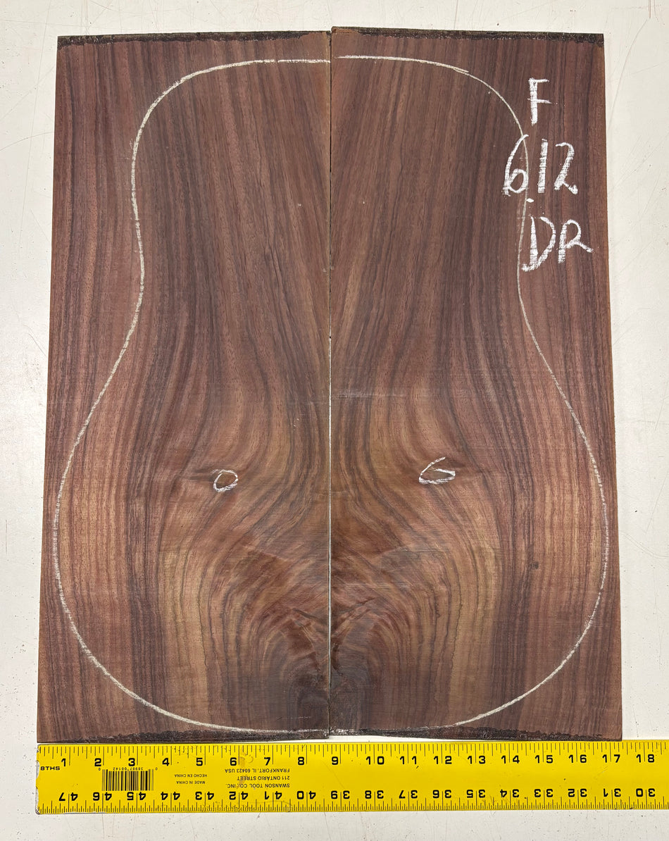 Figured Indian Rosewood Dreadnought Guitar Back Set (22" x 8-1/4" x 3/16")- Seconds #612