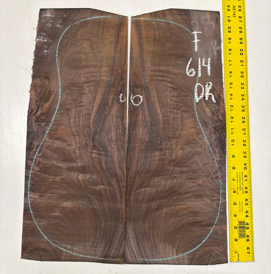 Figured Indian Rosewood Dreadnought Guitar Back Set (22" x 8-1/4" x 3/16")- Seconds #614