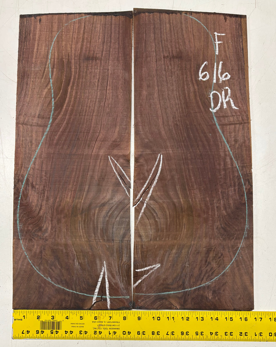 Figured Indian Rosewood Dreadnought Guitar Back Set (22" x 8-1/4" x 3/16")- Seconds #616