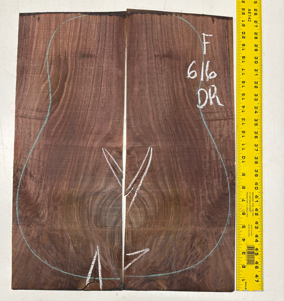 Figured Indian Rosewood Dreadnought Guitar Back Set (22" x 8-1/4" x 3/16")- Seconds #616