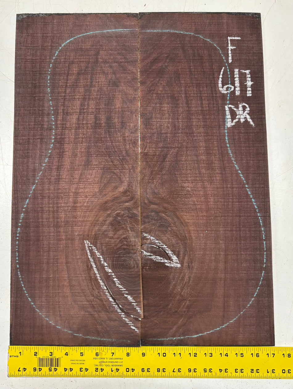 Figured Indian Rosewood Dreadnought Guitar Back Set (22" x 8-1/4" x 3/16")- Seconds #617