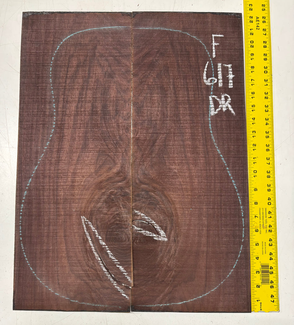 Figured Indian Rosewood Dreadnought Guitar Back Set (22" x 8-1/4" x 3/16")- Seconds #617