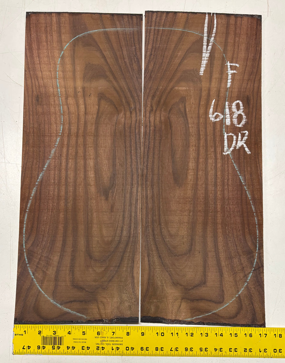 Figured Indian Rosewood Dreadnought Guitar Back Set (22" x 8-1/4" x 3/16")- Seconds #618