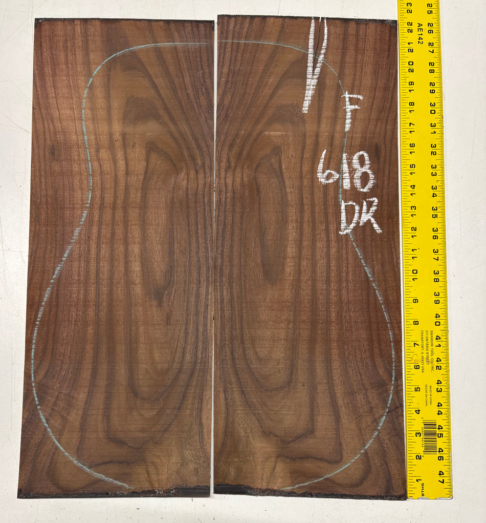 Figured Indian Rosewood Dreadnought Guitar Back Set (22" x 8-1/4" x 3/16")- Seconds #618