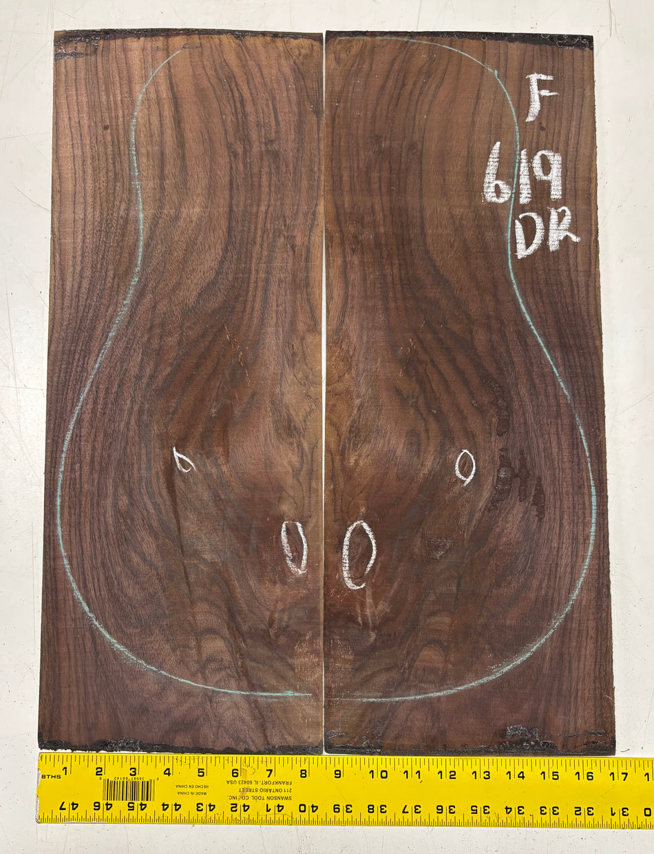 Figured Indian Rosewood Dreadnought Guitar Back Set (22" x 8-1/4" x 3/16")- Seconds #619