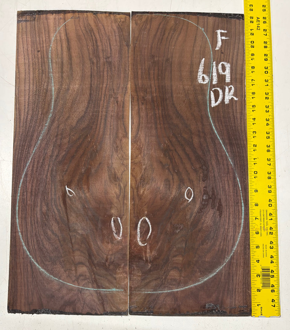 Figured Indian Rosewood Dreadnought Guitar Back Set (22" x 8-1/4" x 3/16")- Seconds #619