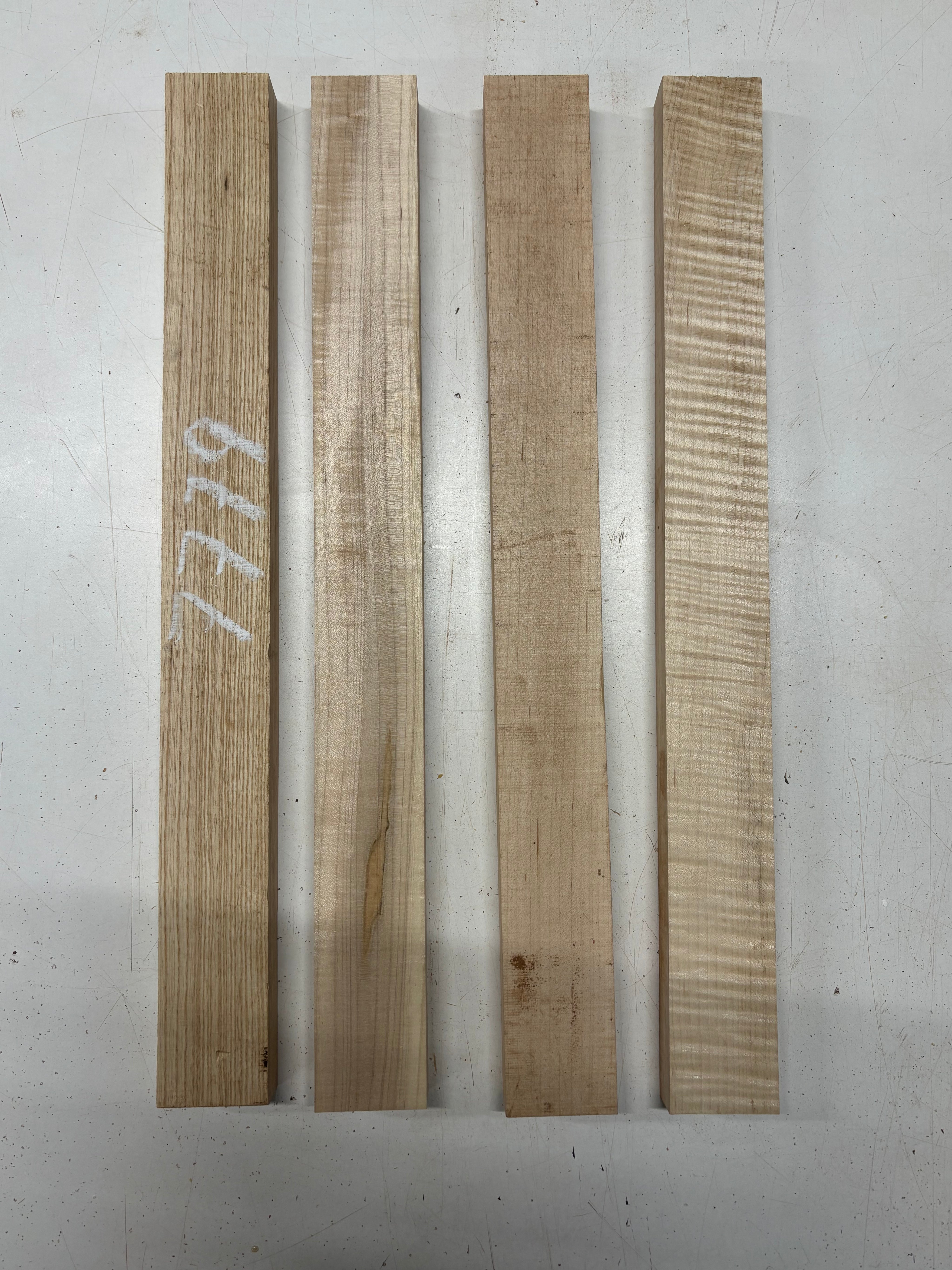 4 Pack, 3 Species Flame Maple + Hard Maple +White Ash Thin Stock Lumber 18-1/2"x1-7/8"x7/8"#7779 - Exotic Wood Zone