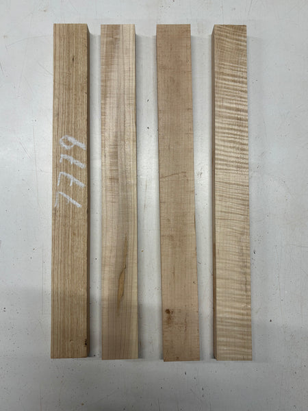 4 Pack, 3 Species Flame Maple + Hard Maple +White Ash Thin Stock Lumber 18-1/2"x1-7/8"x7/8"#7779 - Exotic Wood Zone