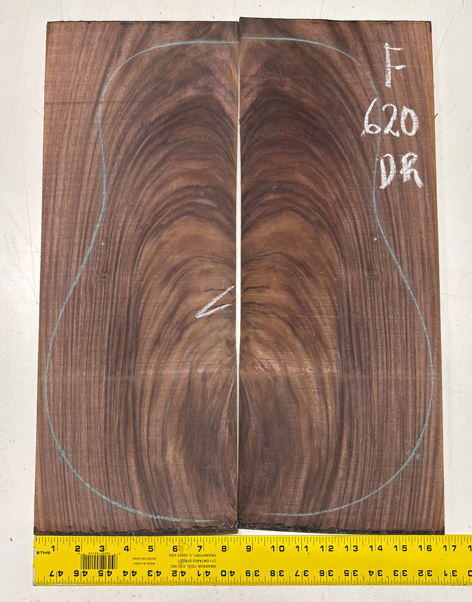 Figured Indian Rosewood Dreadnought Guitar Back Set (22" x 8-1/4" x 3/16")- Seconds #620