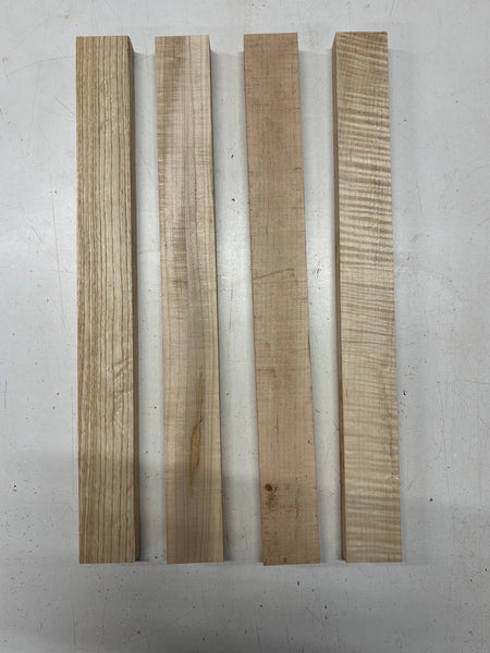 4 Pack, 3 Species Flame Maple + Hard Maple +White Ash Thin Stock Lumber 18-1/2"x1-7/8"x7/8"#7779 - Exotic Wood Zone