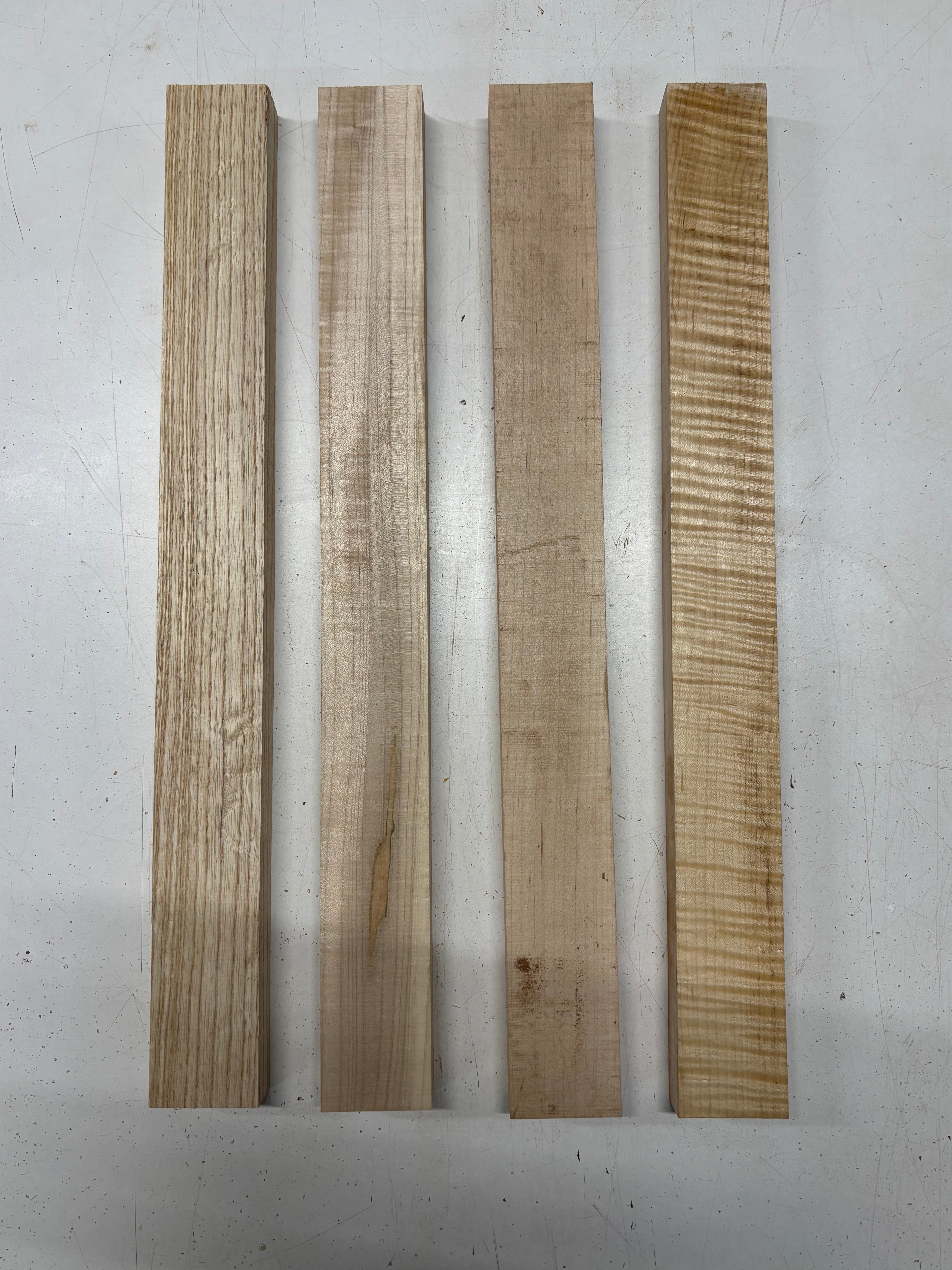 4 Pack, 3 Species Flame Maple + Hard Maple +White Ash Thin Stock Lumber 18-1/2"x1-7/8"x7/8"#7779 - Exotic Wood Zone