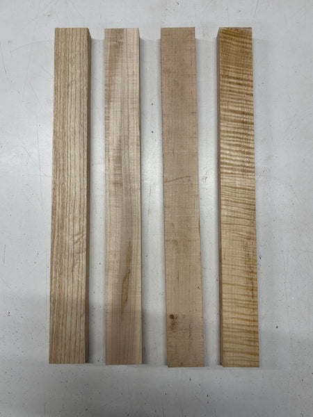 4 Pack, 3 Species Flame Maple + Hard Maple +White Ash Thin Stock Lumber 18-1/2"x1-7/8"x7/8"#7779 - Exotic Wood Zone