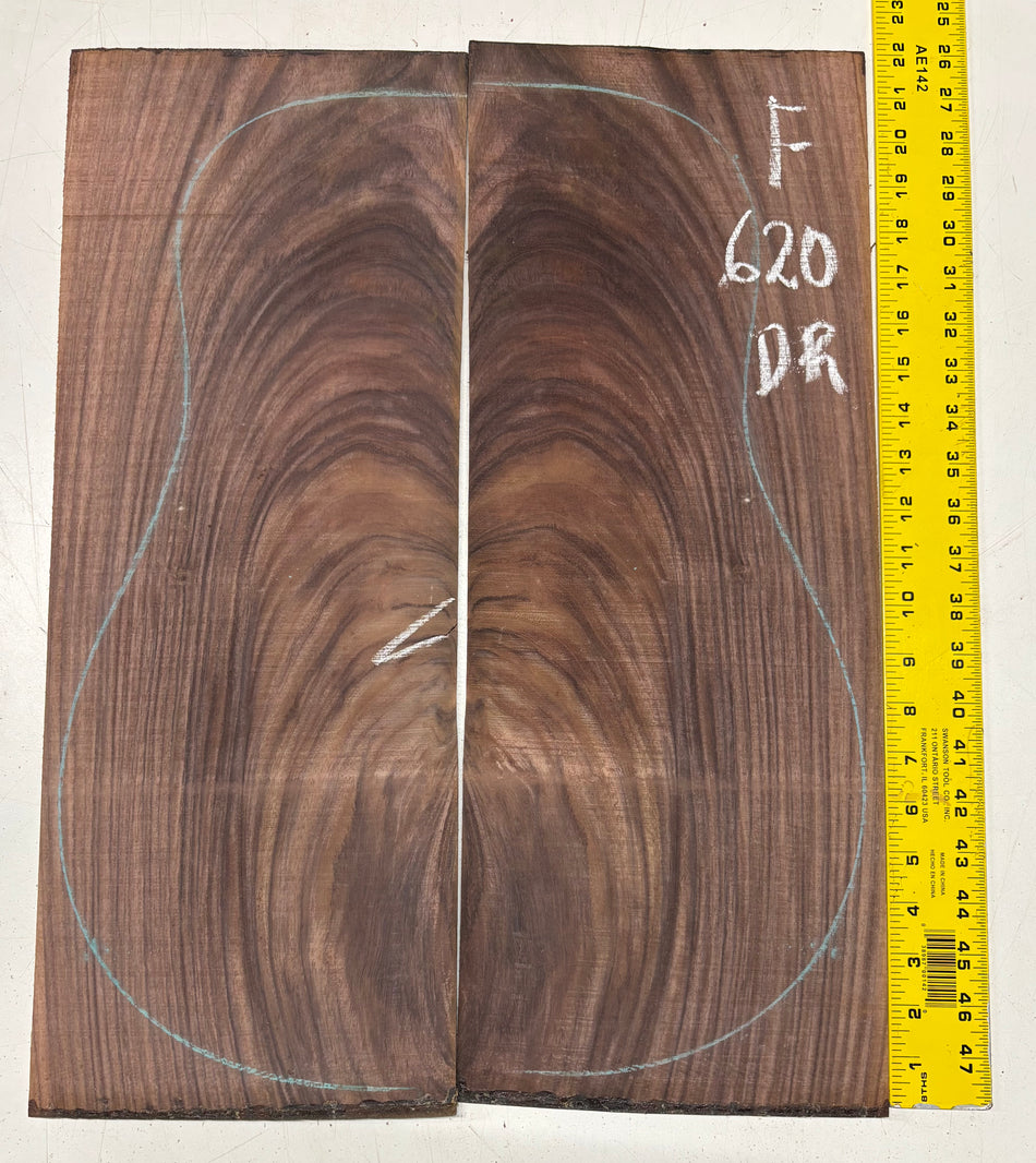 Figured Indian Rosewood Dreadnought Guitar Back Set (22" x 8-1/4" x 3/16")- Seconds #620