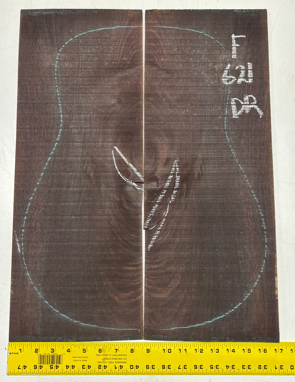 Figured Indian Rosewood Dreadnought Guitar Back Set (22" x 8-1/4" x 3/16")- Seconds #621